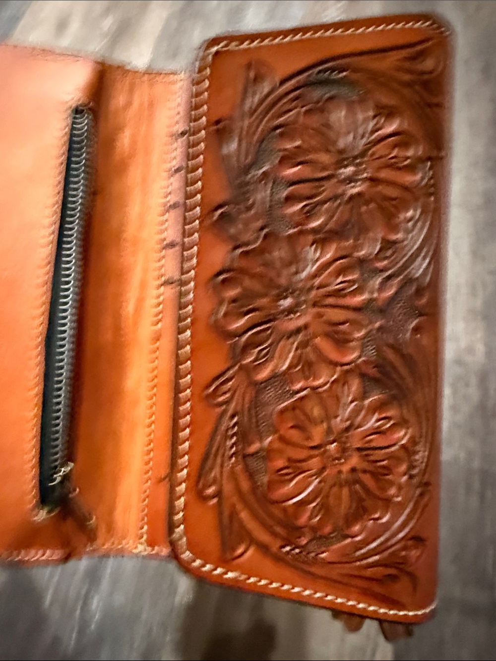 Embossed Floral Leather Clutch Wallet Mexican - Picture 5 of 13
